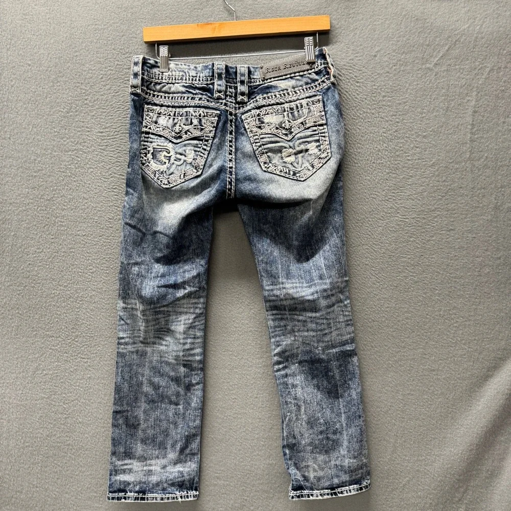 Rock Revival Jeans Womens 28 (29x25‎ ACTUAL) Jena Blue Distressed Embellished